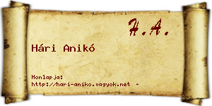 Hári Anikó névjegykártya